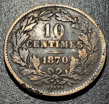 1870 Grand Duchy of Luxembourg 10 Centimes King William III 10g Coin - $15.84