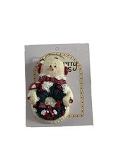Snowberry Cuties Snowman Brooch Pin Christmas Holiday Wreath Hard Resin 2002 - £9.38 GBP