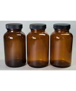 3 Wheaton 250 ML Brown Glass Laboratory/Chemical Bottles w Caps Wide Mouth - £3.98 GBP