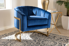Sarine Glam Royal Blue Velvet Fabric Upholstered Gold-Finished Lounge Chair - $12,311.41 MXN
