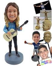 Personalized Bobblehead Cowgirl wearing button-down shirt and high boots ready t - £72.74 GBP