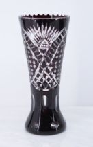 Vintage Czech Bohemian Vase Deep Amethyst  Cut To Clear Glass Art Deco 7.5&quot; - $76.79