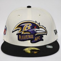 New Era Baltimore Ravens On-Field Cap 59Fifty NFL 7 1/4 Fitted Hat Black Cream - £31.13 GBP