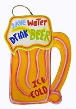 SAVE WATER DRINK BEER ICE COLD Parrot Head Tiki Bar Sign Surfboard Surf ... - $24.69