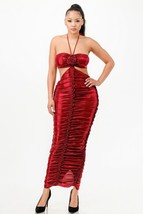 Women&#39;s Red Metallic Rushed Halter Dress (L) - $53.46