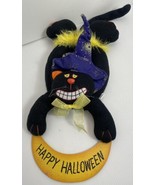 Black Cat Plush Happy Halloween Wall Hanging 17 Inch Folk Art Funny - £11.01 GBP