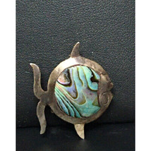 Vintage Taxco 925 Sterling Silver Abalone Inlaid Tropical Fish Brooch Sky - $41.18