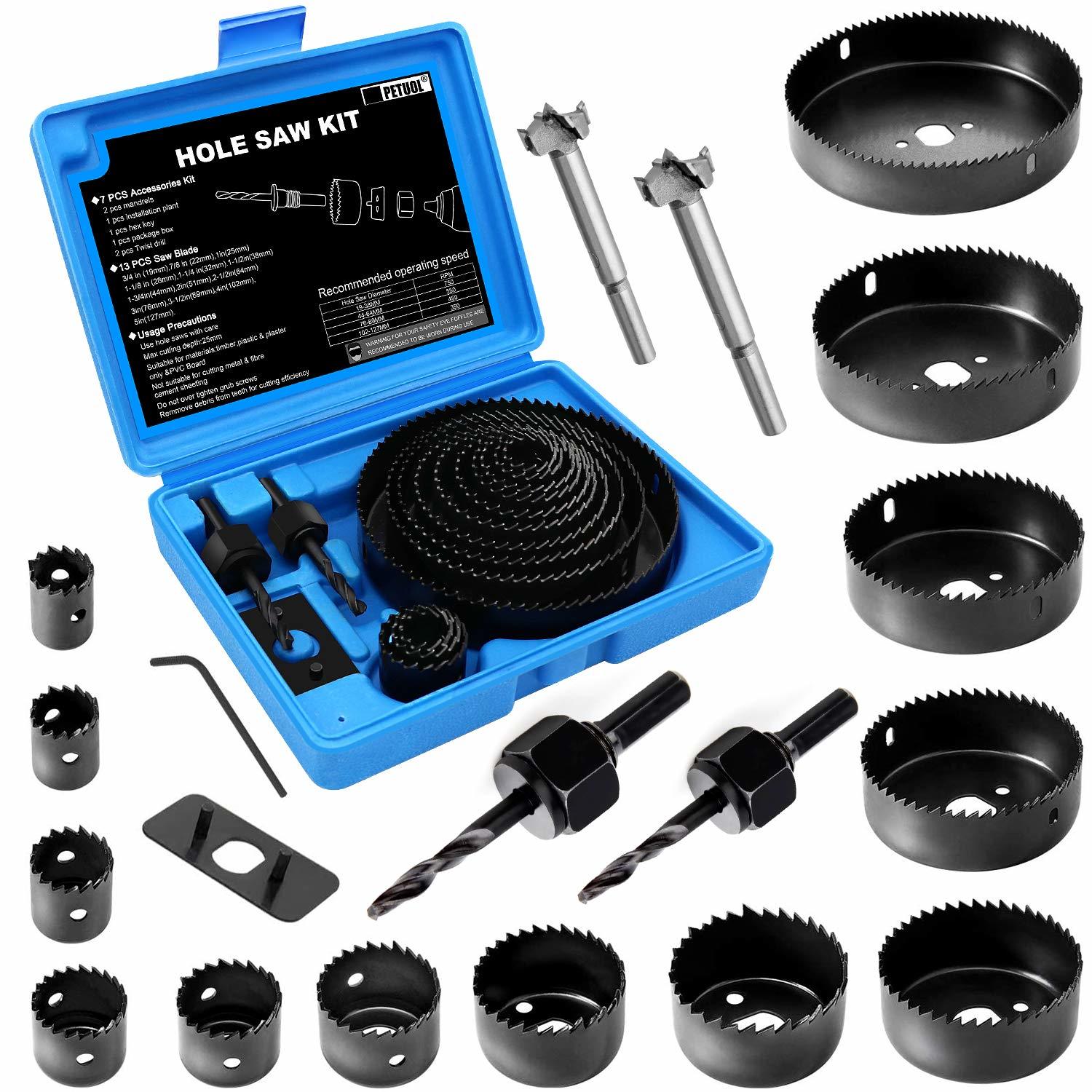 Hole Saw Set, 22Pcs Hole Saw Kit With 3/4&quot; To 5&quot; (19Mm-127Mm) 13Pcs Saw,... - $37.97