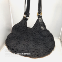 Black Crochet Roses Hobo Purse Hand Shoulder Bag Dark Goth Fairy Granny ... - £31.38 GBP