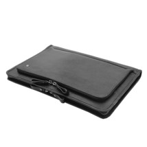 Real Cowhide Leather Portfolio Case A4 Gusseted Zip Documents Bag Black DR330 - £67.59 GBP