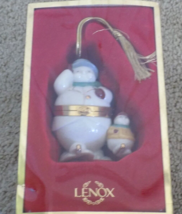 Lenox China Collection Snowman &amp; Baby Snowman Trinket Box Ornament - £15.55 GBP