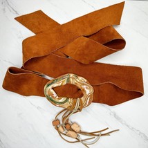 Brown Suede Tie Belt with Handmade Buckle Size Small S Womens - £31.28 GBP