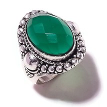 Green Onyx Oval Natural Gemstone 925 Silver Overlay Handmade Designer Ring US-6 - £7.97 GBP