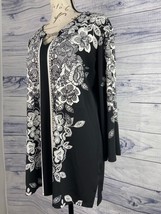 JM Collection Floral Tunic Top Womens S Rhinestone Keyhole Stretch 3/4 Sleeves - £12.67 GBP