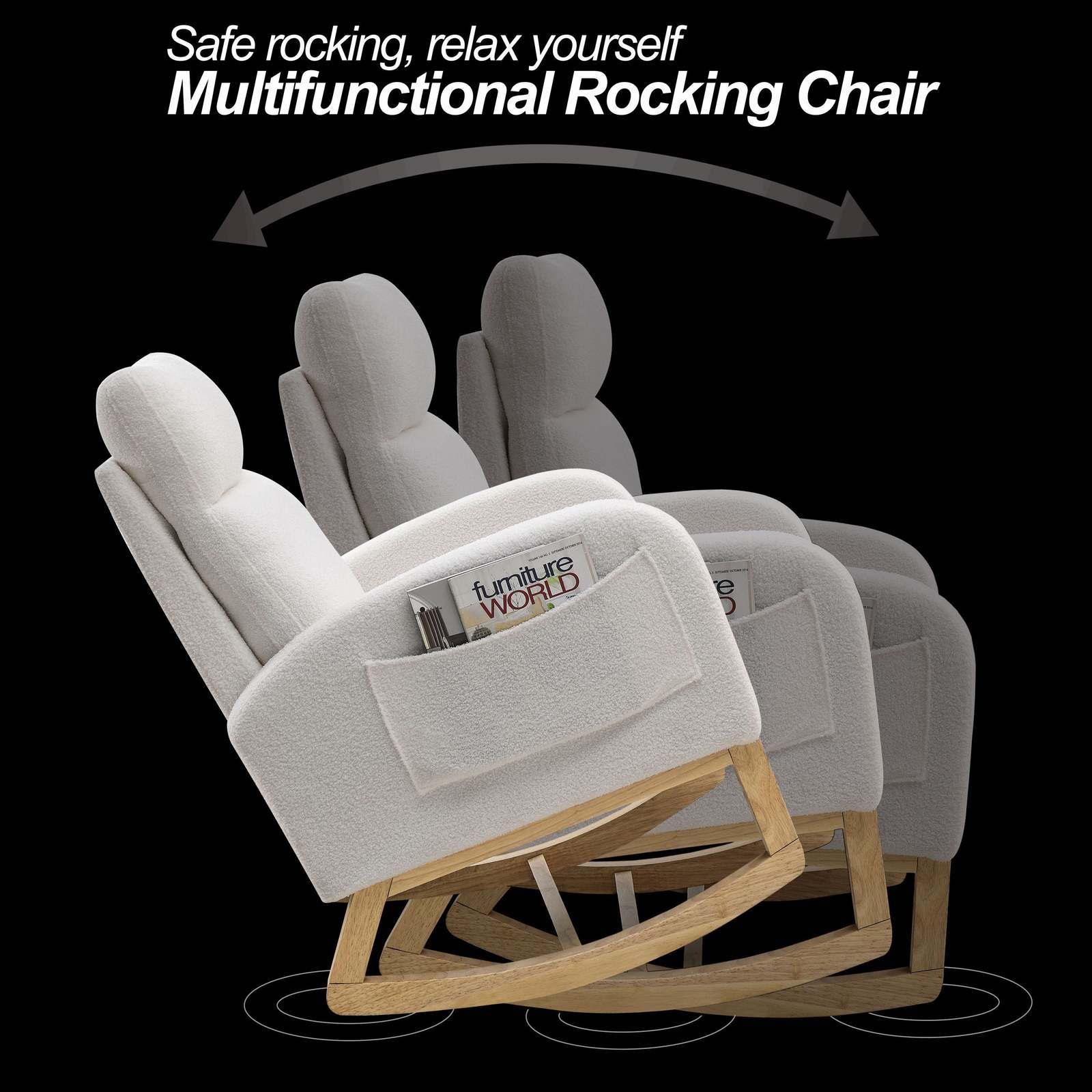 Welike Modern Accent High Back Living Room Lounge Rocking Chair, Ivory Item image 9