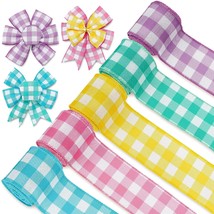 Spring Wired Edge Ribbon 30 Yards Pastel Gingham Patterned Ribbon Colorf... - $29.99