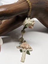 vintage White &amp; Pink One 1 Decade Rosary with Rose Center &amp; Cross - $14.35