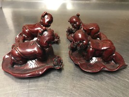 4 Hand Carved Cinnabar Babies On Lillypads Figure Figurine Japan China Z... - £42.66 GBP