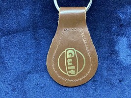 Vintage Promo Keyring GULF Brown Leather Keychain GAZ STATION Ancien Porte-Clés - £6.81 GBP