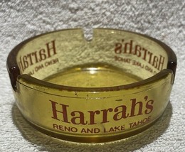 Vintage Harrah&#39;s Hotel/Casino Reno &amp; Lake Tahoe Amber  Glass Ashtray - £7.77 GBP