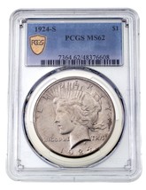 1924-S $1 Silver Peace Dollar Graded by PCGS as MS-62! Gorgeous Key Date - £428.31 GBP