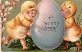 Children Dressed as Chicks Merry Easter Anthropomorphic Postcard - $9.39