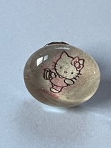 Handmade Pink &amp; White Hello Kitty Paper Behind Clear Glass Oval Hat or Lapel Pin - £7.32 GBP