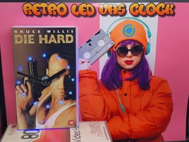 Die Hard Retro LED backlit VHS Case Desk or wall Clock. Man cave, Office Top. - £20.19 GBP