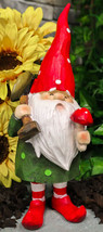 Whimsical Green Thumb Gnome Planting Toadstool Mushroom with Shovel Figu... - $29.99