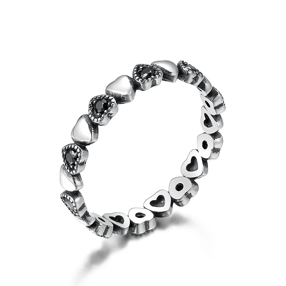 WOSTU Hot Sale 925  Silver Forever Love Heart, Black CZ Stackable Rings ... - $25.87