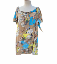 Nicole Miller Studio Floral Shift  Dress 12 Taupe Multi Off Shoulder Tie... - £10.90 GBP