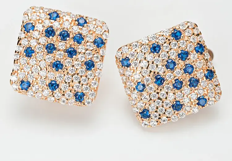 Women&#39;s earrings gold plated silver 925 with cubic zirconia and sapphires - $115.00