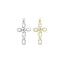 Gold Silver Clear CZ Flower Cross Charm Pendant, Sku#LD631 - $4.90