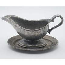Vintage Wilton Armetale Plough Tavern Pewter Gravy Boat with Underplate - $31.68