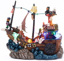 8.86 Inches Lighted Spooky Halloween Pirate Ship Figurine Halloween Haunted Hous - $51.83