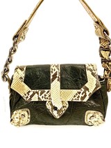 RETRO$378 NWT Elaine Turner Black Leather Python Snakeskin Trim Small Pu... - $2,138.96 MXN