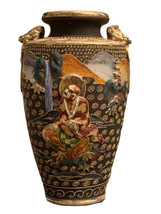 Antique Japanese Satsuma Pottery Vase Lavishly Decorated in High Relief - $396.00