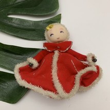 Vintage Felt Pixie Doll Girl Christmas Ornament Red White Fringe Sweet MCM - £20.56 GBP