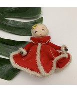 Vintage Felt Pixie Doll Girl Christmas Ornament Red White Fringe Sweet MCM - £19.81 GBP