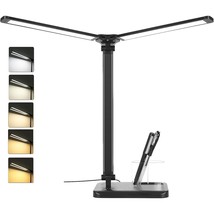 Desk Lamp, Dual Head Desk Light, 5 Lighting Colors &amp; 10 Brightness Reading Light - £22.86 GBP