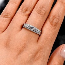 1.20CT Simulated Diamond Half Eternity Wedding Band Ring 14K White Gold Silver - £61.01 GBP