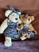Lot of Cream & Small Tan Boyds Bears w Blue Plaid Jumper Dress Jointed Teddy Bea - $13.09