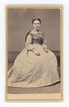 Antique CDV Circa 1860s Beautiful Woman in Stunning Dress Sitting Springfield MA - £11.03 GBP