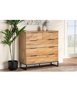 Irene Oak and Black Finished Metal 5-Drawer Bedroom Chest - $8,752.40 MXN