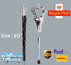 Big Crown Mace Oriental Silver Plated Black Shaft 3 Parts 60&quot; Inches Long. - $568.64