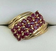 2.50Ct Round Cut Lab-Created Ruby Cluster Engagement Ring 14k Yellow Gold Plated - £119.89 GBP