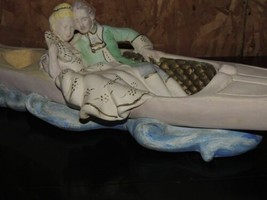 Mid-Century Vintage Chalkware Gondola 29&quot;x8&quot; Rococo style courting couple LARGE - £28.18 GBP