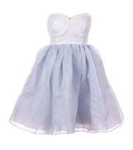NWT Selkie Roccoco Corset in Blue Baby Pinstripe Strapless Puff Mini Dress XS - £144.07 GBP