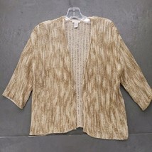 Chicos Beige Open Front Crochet Knit Cardigan Sweater Sz 1 M - $17.82