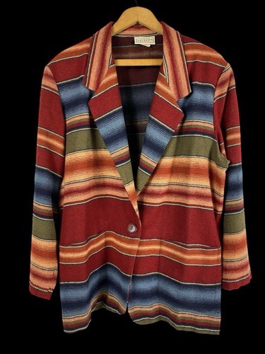 Vintage Southwestern Stripe Blazer Jacket Size L Western Country Cabinco... - $49.39